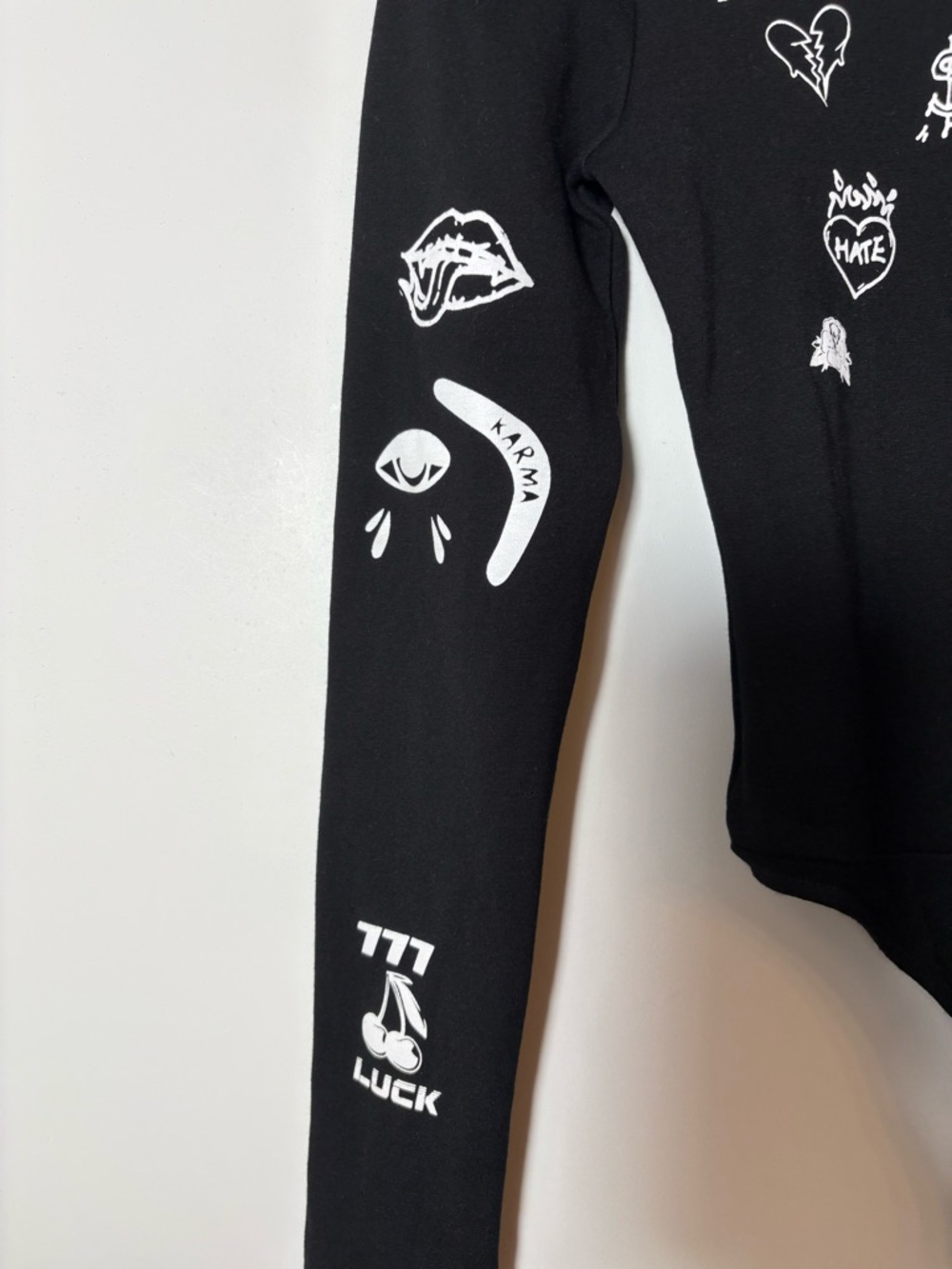 Maniere De Voir Black Zipper Graffiti Bodysuit Size US 4 New Goth, Punk, Emo - Picture 6 of 12